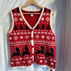 Vintage Reindeer Vest Sz Med Winter Alpine Nordic Sweater Holiday Editions Red‎
